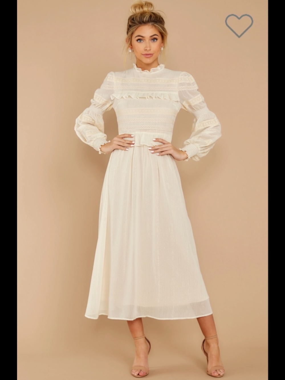 Champagne & Strawberry Ivory Ruffled Smocked Midi Dress Cottagecore